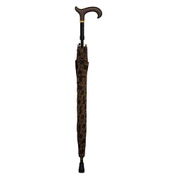 Foto van Gastrock verstelbare wandelstok paraplu - bruin geblokt - derby handvat - max 84 cm lang - doorsnee polyesterdoek 90 cm