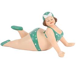 Foto van Home decoratie beeldje dikke dame liggend - groen badpak - 20 cm - beeldjes