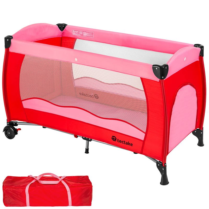 Foto van Tectake - kinder reisbed babybed - rood / roze - 402415 - 126x65x80 cm met draagtas