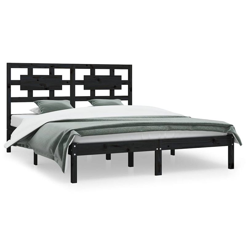 Foto van The living store bedframe grenenhout - 205.5 x 185.5 x 31 cm - zwart