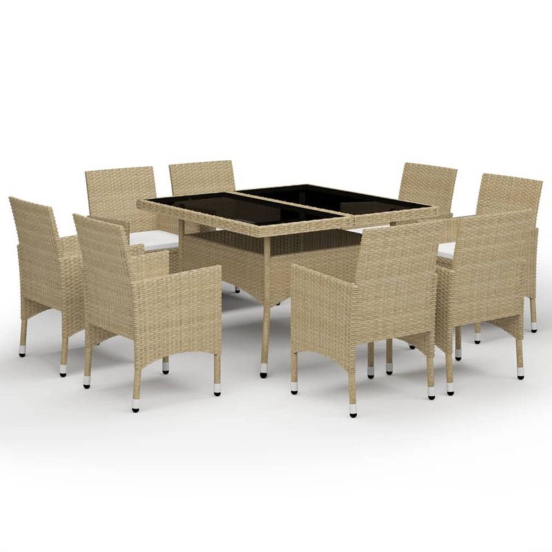 Foto van Vidaxl 9-delige tuinset poly rattan en glas beige