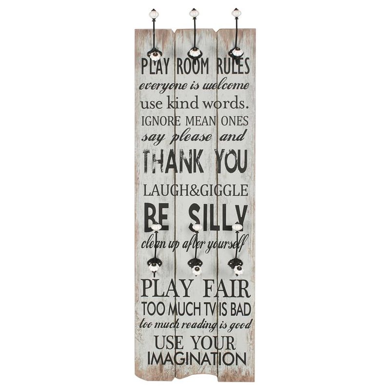 Foto van The living store kapstok vintage play room rules - 40x120cm - mdf en metaal