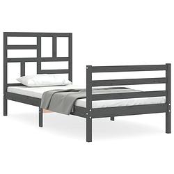 Foto van The living store bedframe massief grenenhout - grijs - 205.5 x 95.5 x 104 cm - multiplex lattenbodem