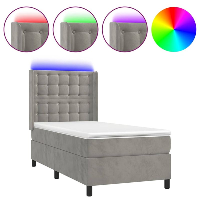 Foto van The living store bed led - pocketvering - fluweel - 90x200cm - lichtgrijs