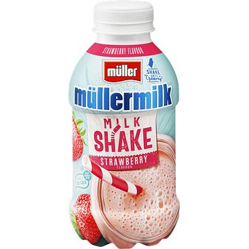 Foto van 2 voor € 2,00 | mullermilk milkshake aardbei 381ml aanbieding bij jumbo