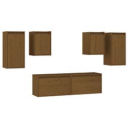 Foto van The living store tv-meubel set - grenenhout - honingbruin - 60x30x35cm - 30x30x40cm - 30x30x60cm