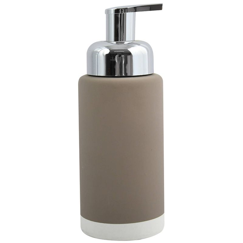 Foto van Msv zeeppompje/dispenser enzo - keramiek - taupe - 6.5 x 18 cm - 275 ml - zeeppompjes