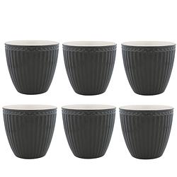 Foto van Set van 6x stuks beker (latte cup) greengate alice donkergrijs 300 ml - ø 10 cm
