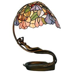 Foto van Haes deco - tiffany tafellamp paars, roze 28x20x40 cm fitting e14 / lamp max 1x40w