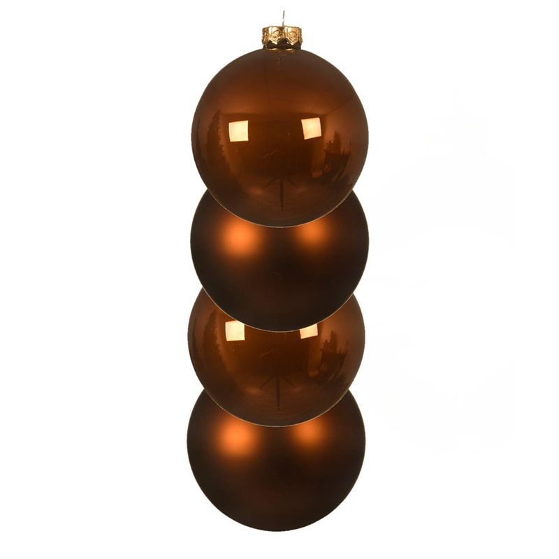 Foto van 4x stuks glazen kerstballen kaneel bruin 10 cm mat/glans - kerstbal