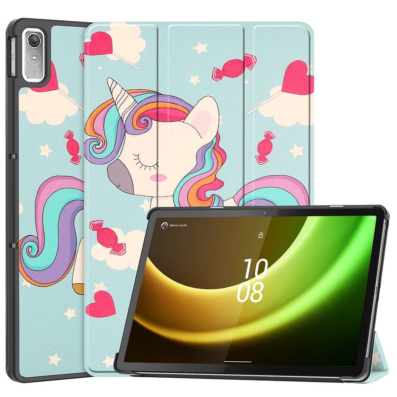 Foto van Basey lenovo tab p11 (2e gen) hoesje kunstleer hoes case cover lenovo tab p11 (2e gen)-eenhoorn