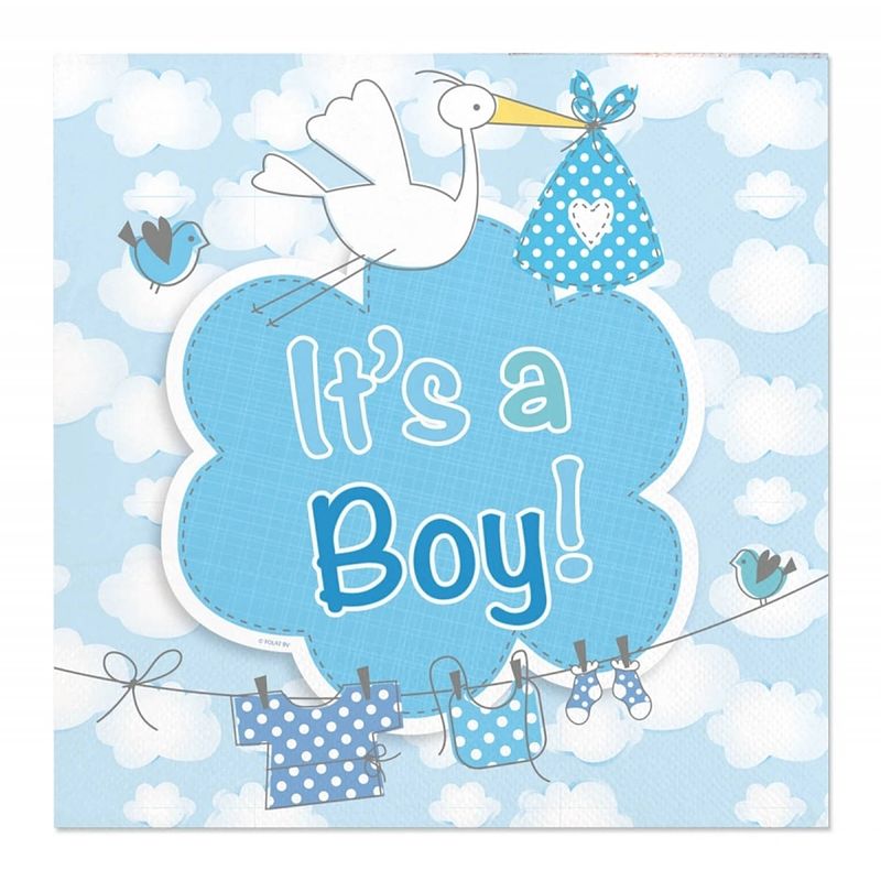 Foto van 40x geboorte jongen babyshower servetten blauw 25 x 25 cm papier - feestservetten