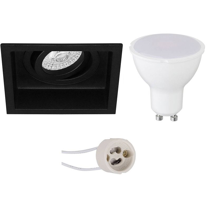 Foto van Led spot set - pragmi domy pro - gu10 fitting - dimbaar - inbouw vierkant - mat zwart - 6w - helder/koud wit 6400k -