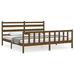 Foto van The living store massief grenenhouten bedframe - functioneel - 206 x 205.5 x 100 cm - kleur- honingbruin