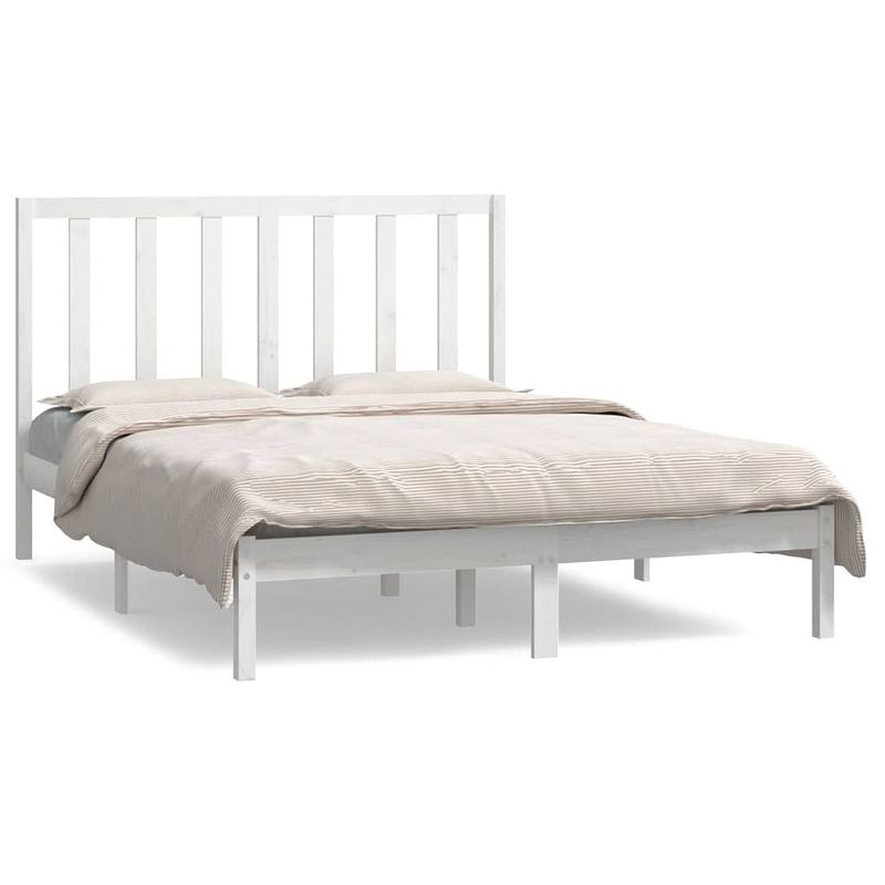 Foto van The living store bedframe massief grenenhout - wit - 195.5 x 140.5 x 31 cm - comfortabel hoofdeinde