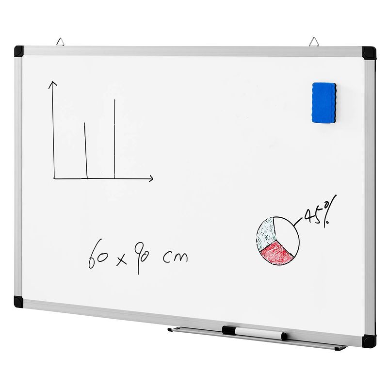 Foto van Acaza magnetisch whiteboard 60x90cm - planbord / schoolbord inclusief uitwisbare stift, wisser en afleggoot