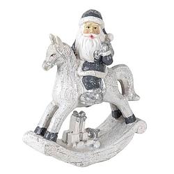 Foto van Clayre & eef zilvere decoratie kerstman op hobbelpaard 13*6*17 cm 6pr3410