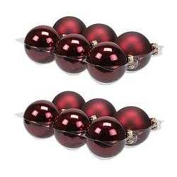 Foto van 12x stuks glazen kerstballen donkerrood 8 cm mat/glans - kerstbal