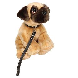 Foto van Keel toys pluche hond bruine mopshond / pug met riem knuffel 30cm - knuffel huisdieren