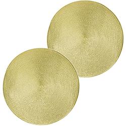 Foto van 2x ronde kerst placemats glimmend goud 38 cm geweven/gevlochten - placemats