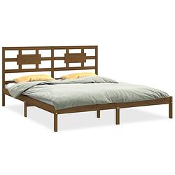 Foto van The living store houten bedframe - honingbruin - 205.5 x 205.5 x 100 cm - massief grenenhout