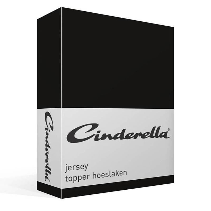 Foto van Cinderella jersey topper hoeslaken - 100% gebreide jersey katoen - lits-jumeaux (180x200/210 cm) - black