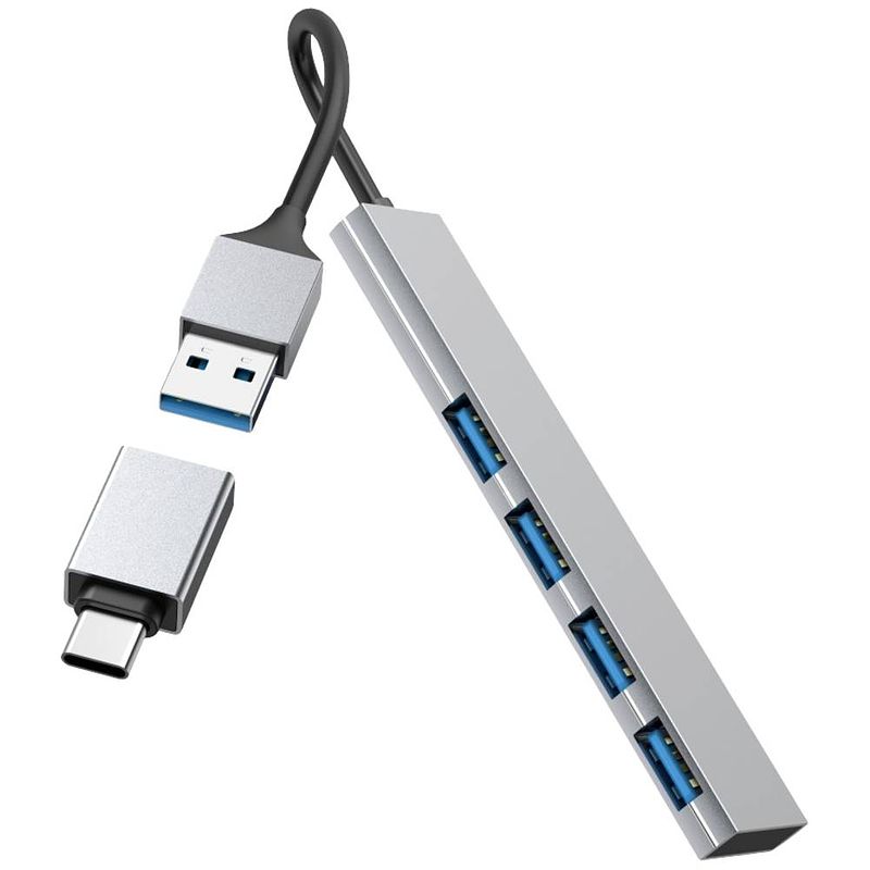 Foto van Hama ultra slim usb 3.2 gen 1-hub 4 poorten met usb-c stekker grijs