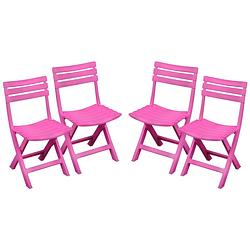 Foto van Sunnydays klapstoel voor buiten/binnen - 4x - roze - 41 x 79 cm - stevig kunststof - bijzet stoelen - klapstoelen