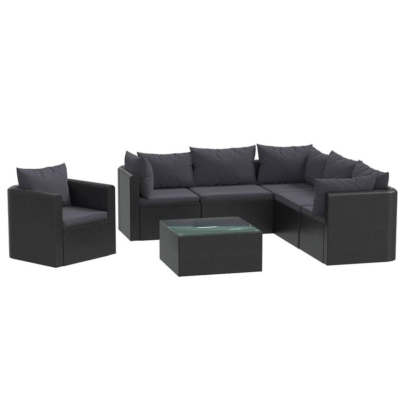 Foto van Vidaxl 7-delige loungeset met kussens poly rattan zwart