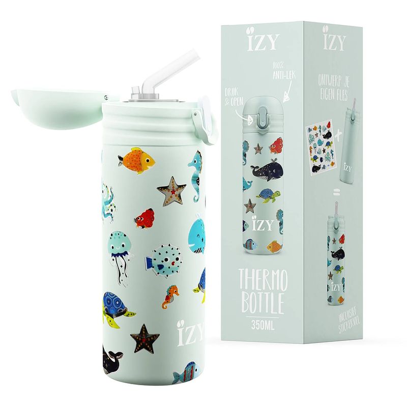 Foto van Izy kids - thermosfles/isoleerfles 350 ml - groen zeeleven