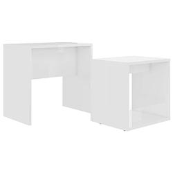 Foto van The living store tafeltjesset hoogglans wit spaanplaat - grote tafel- 48x30x45cm - kleine tafel- 37x29x36cm -