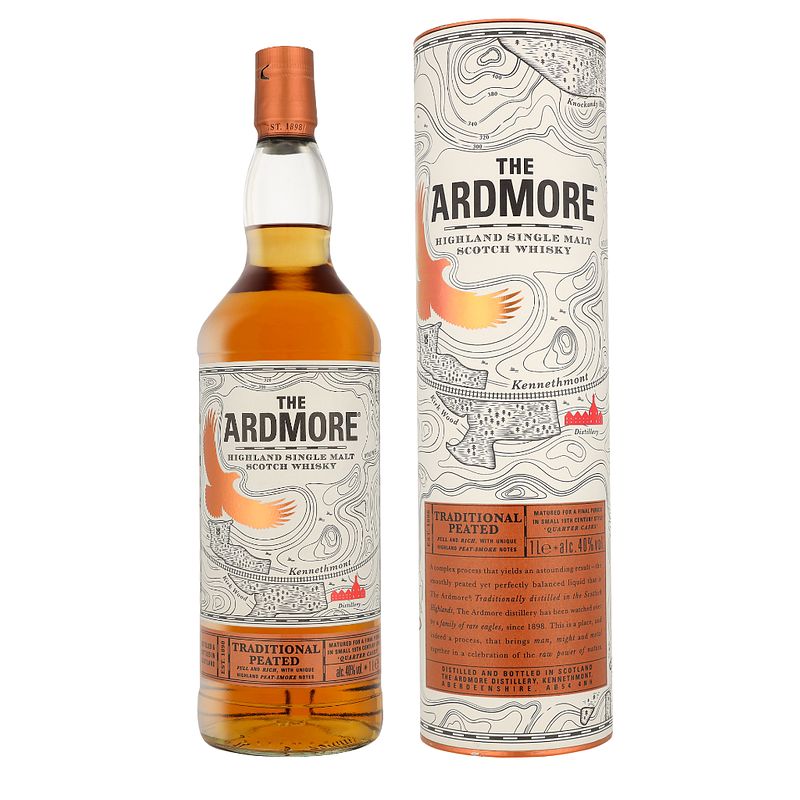 Foto van Ardmore traditional peated 1ltr whisky + giftbox