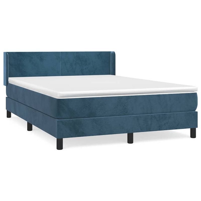 Foto van The living store boxspringbed - donkerblauw fluweel - 140 x 190 cm - pocketvering matras - middelharde ondersteuning -