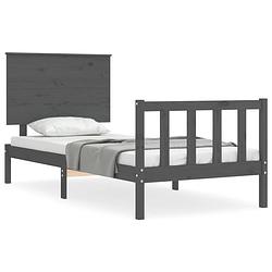 Foto van Vidaxl bedframe met hoofdbord massief hout grijs 3ft single