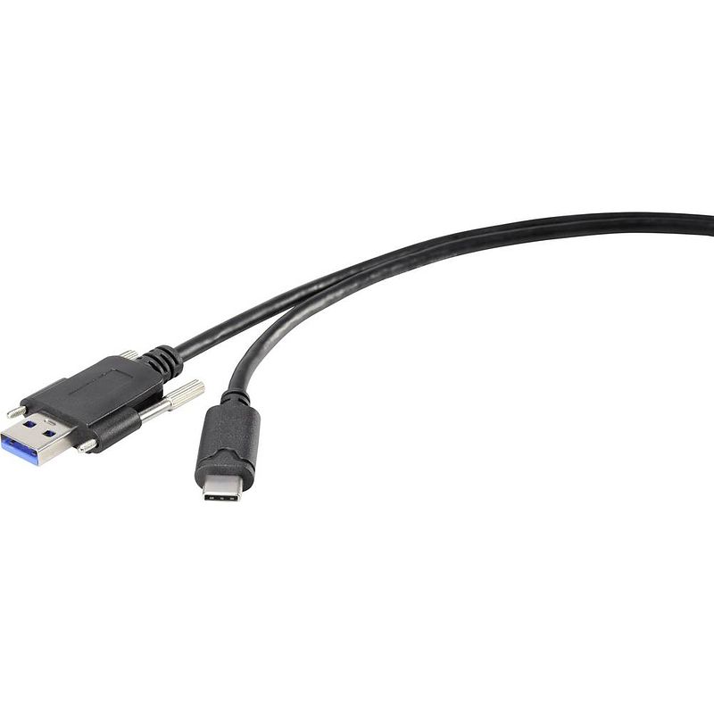 Foto van Renkforce usb-kabel usb 3.2 gen1 (usb 3.0 / usb 3.1 gen1) usb-a stekker, usb-c stekker 1.00 m zwart schroefbaar rf-3386040