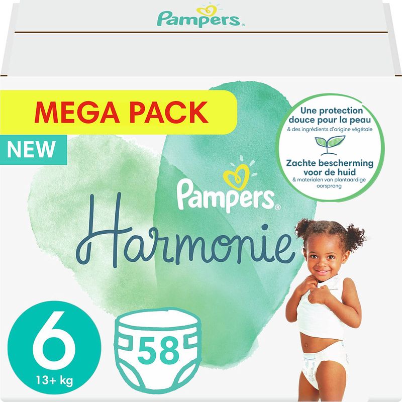 Foto van Pampers - harmonie pure - maat 6 - mega pack - 58 luiers