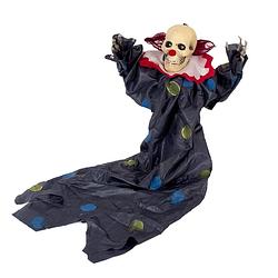 Foto van Halloween - hangdecoratie pop horror clown zwart met lichtgevende ogen 90 cm - halloween poppen