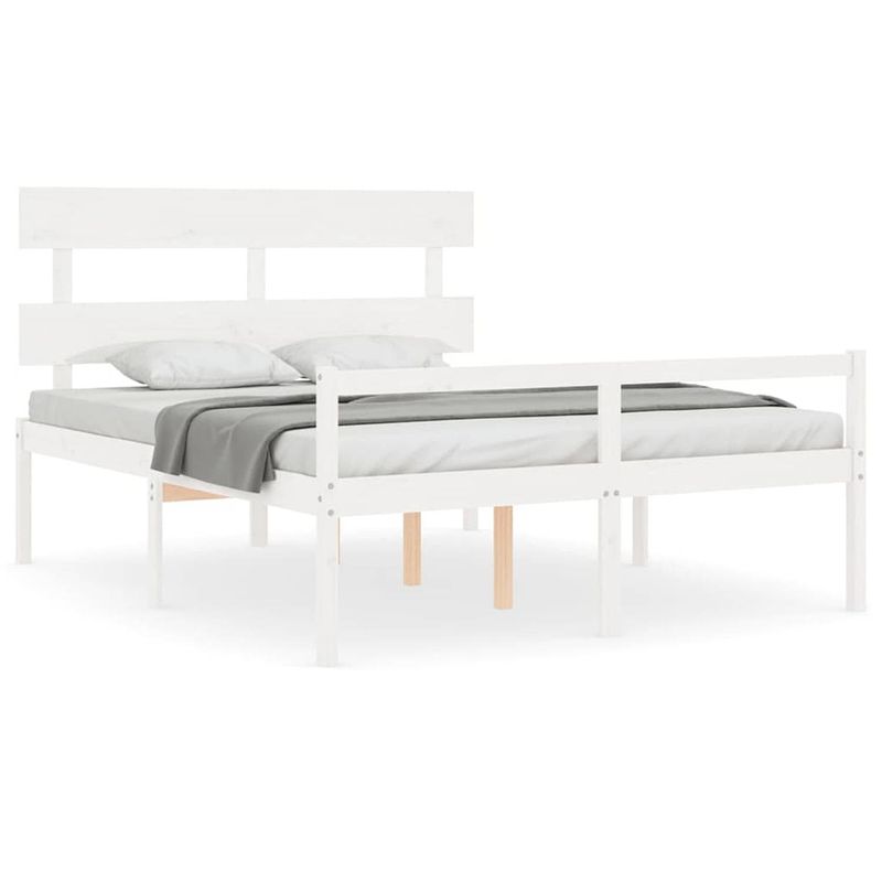 Foto van The living store bedframe met hoofdbord massief hout wit 160x200 cm - bed