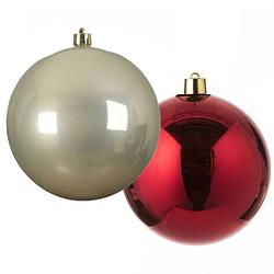 Foto van Grote decoratie kerstballen - 2x st - 20 cm - champagne en rood - kunststof - kerstbal