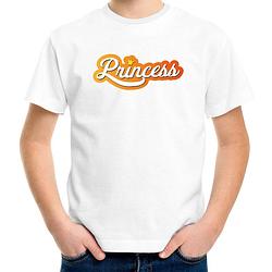 Foto van Koningsdag shirt wit voor kinderen - princess met kroon m (134-140) - feestshirts