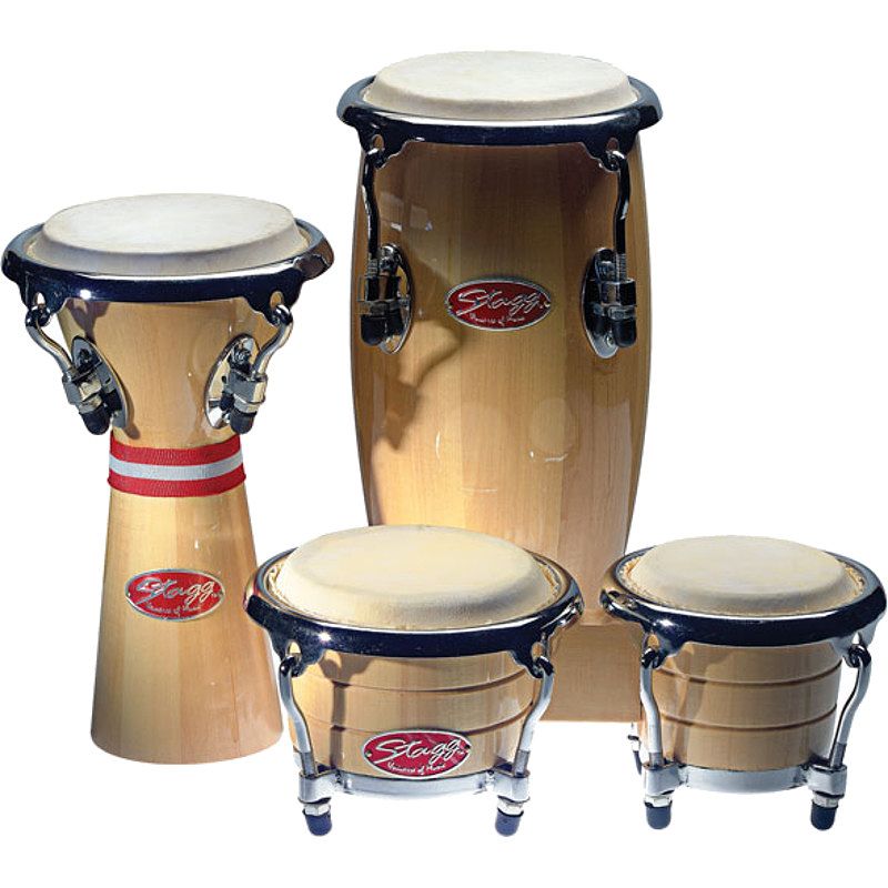 Foto van Stagg bcd-n-set mini percussie pack, bongo'ss + conga + djembe