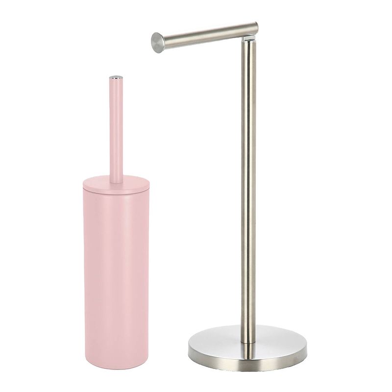 Foto van Spirella badkamer accessoires set - wc-borstel/toiletrollen houder - lichtroze/zilver - badkameraccessoireset