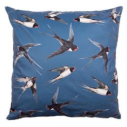 Foto van Clayre & eef kussenhoes 45x45 cm blauw wit polyester vogels sierkussenhoes blauw sierkussenhoes