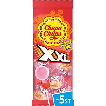 Foto van Chupa chups xxl mega lollipop strawberry with bubble gum 5x 29g bij jumbo