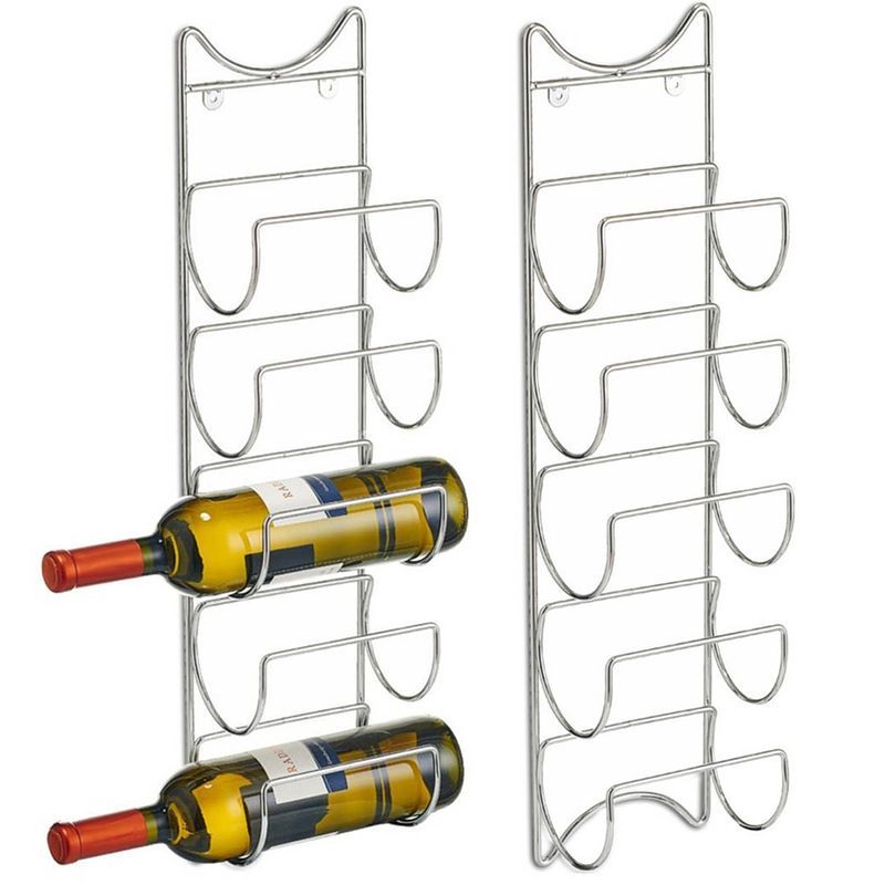 Foto van 2x stuks zilveren chroom wijnflesrek/wijnrekken hangend voor 5 flessen 61 cm - wijnrekken