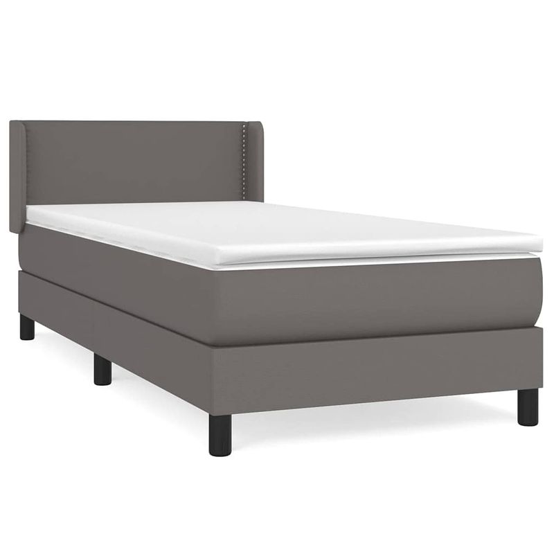 Foto van The living store boxspringbed - grijs - kunstleer - 203 x 103 x 78/88 cm - verstelbaar hoofdbord - pocketvering matras