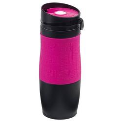 Foto van Dubbelwandige thermobeker roze/zwart 380 ml - thermosbeker