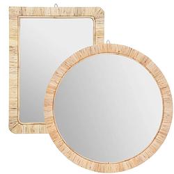 Foto van Set van 2x spiegels/wandspiegels rotan beige - spiegels