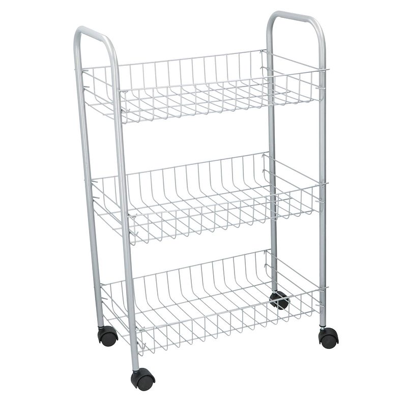 Foto van Grijze opberg karretje/trolley met 3 opbergmanden 60 cm - opberg trolley