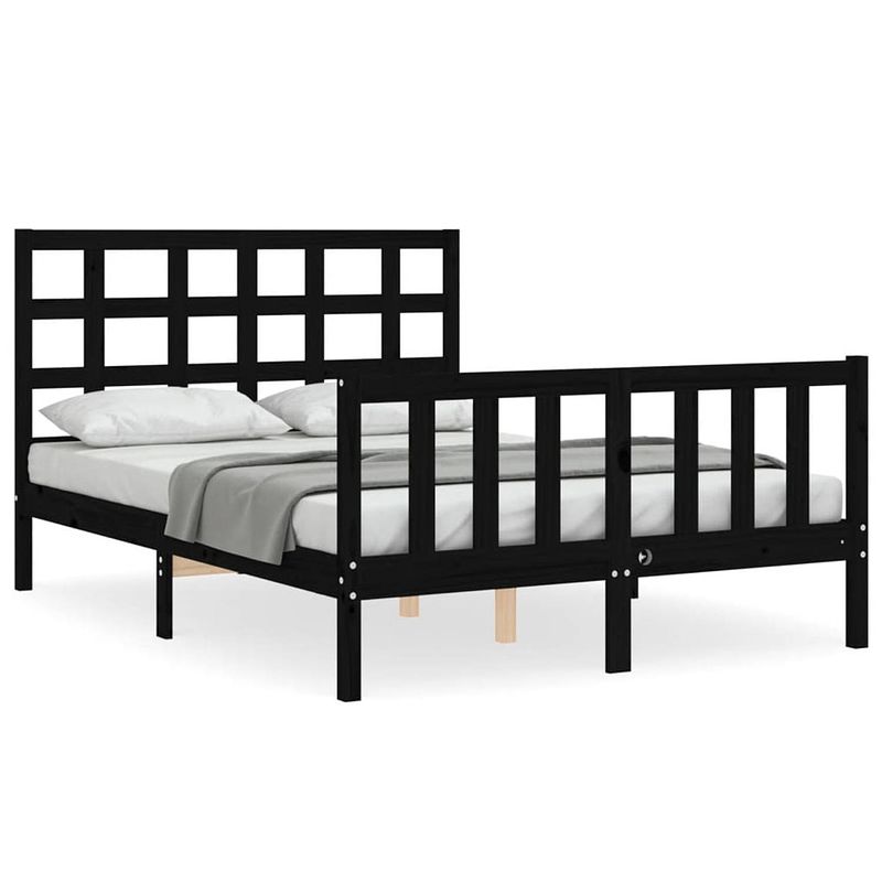 Foto van The living store bed grenenhouten - zwart - 195.5 x 145.5 x 100 cm - multiplex lattenbodem